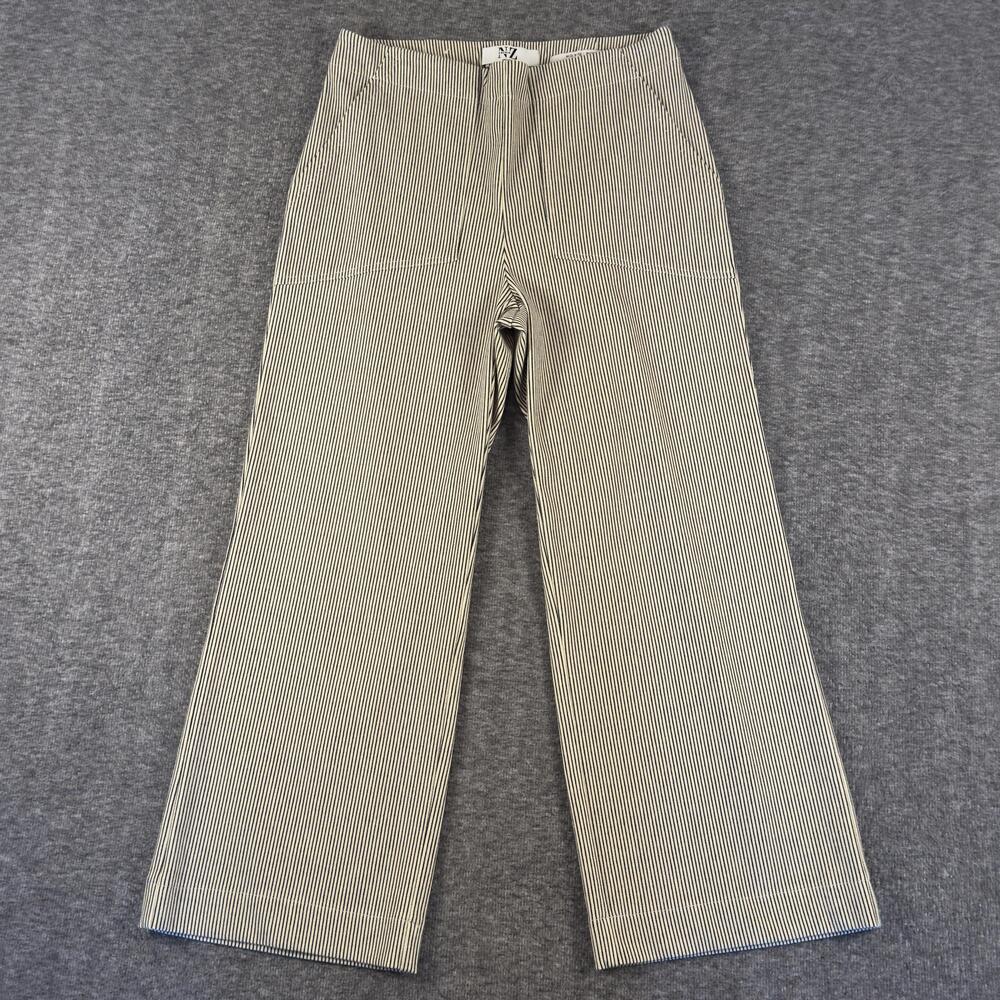 Nic+Zoe Jeans Womens 27 White Mid Rise Wide Leg Striped Cropped Denim TLC Pants